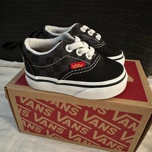 Vans Era Elastic Flame Logo Repeat Check Toddler Shoes Size 2 NIB